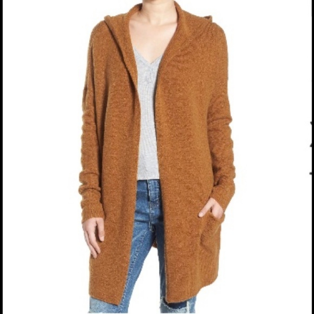 BP Light Brown Fuzzy Hooded Oversize Cardigan M